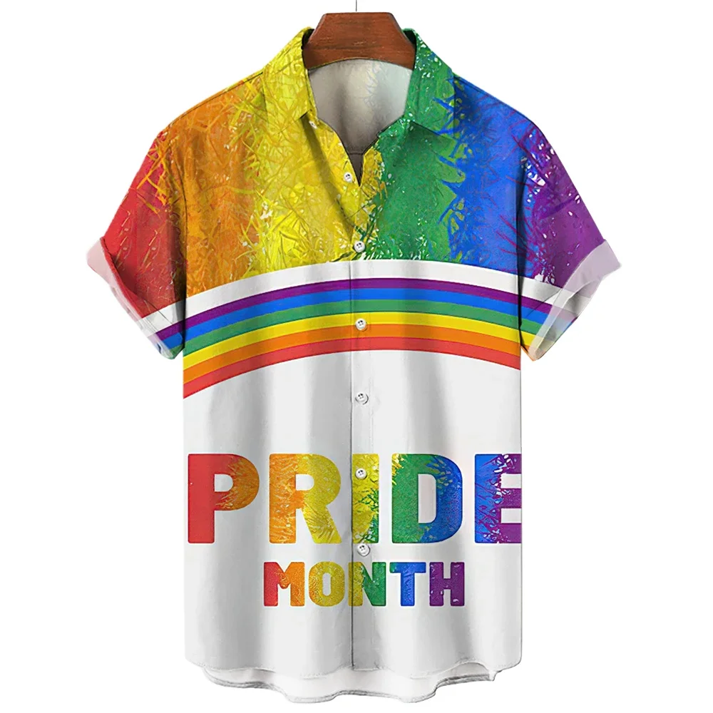 

Hawaiian Men's Shirts Happy Pride Month Rainbow Design Summer Trends Casual Streetwear Men's Clothing Men's Short Sleeve Shirts