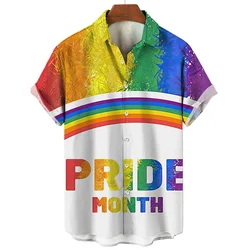 Hawaiian Men's Shirts Happy Pride Month Rainbow Design Summer Trends Casual Streetwear Men's Clothing Men's Short Sleeve Shirts