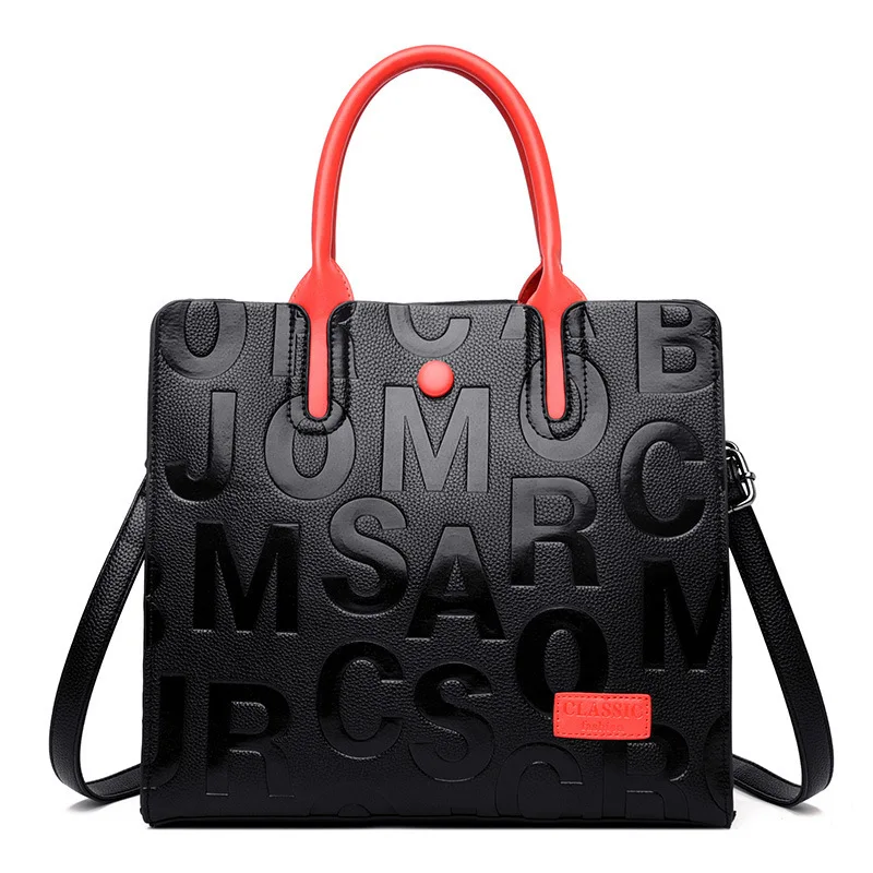 

Vintage Letter Embossed Leather Tote Bag Designer Handbag for Women Luxury Brand Shoulder Bags 2025 New Fashion Accessory