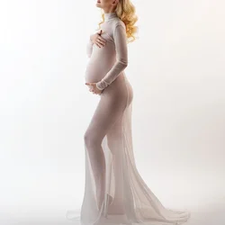 Sexy White Tulle Maternity Photography Dress Mesh Fabric Long Sleeve Pregnancy Dress For Photoshoot Studio Clothing