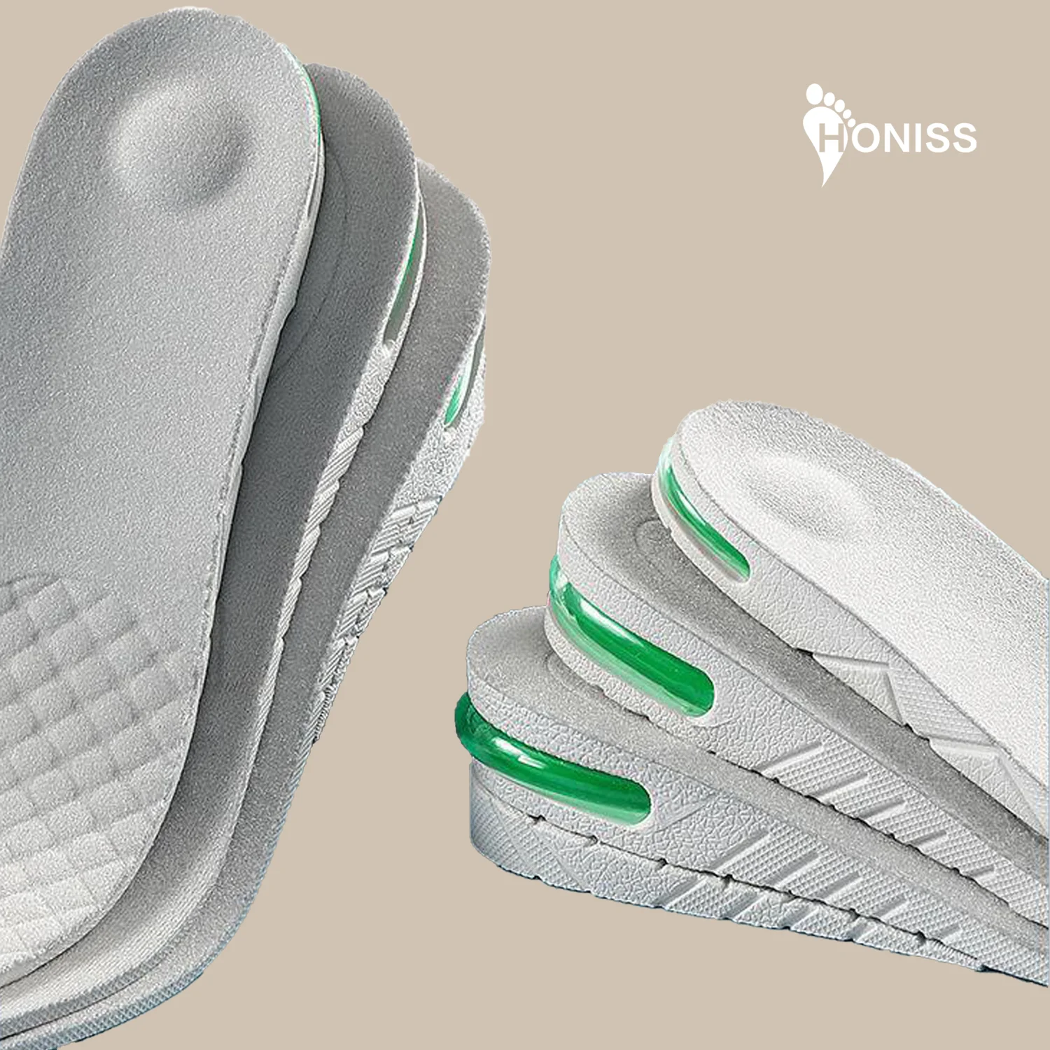 Beige white air cushion cushioning increase insoles height can be stacked length can be cut for men and women sports