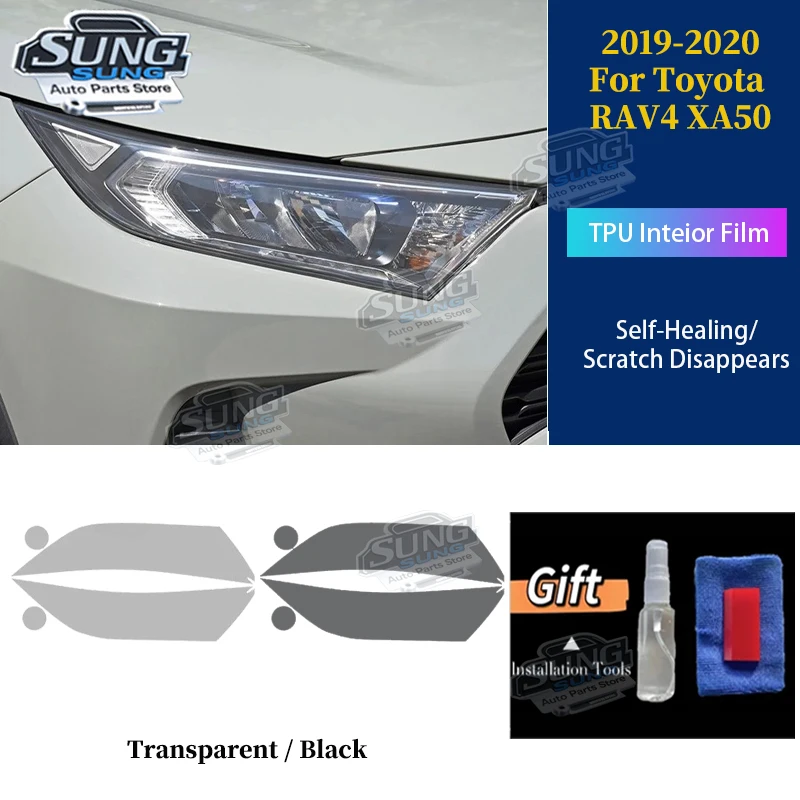 

For Toyota RAV4 2019 2020 2 Car Headlight Protective Car Repair PreCut Film Protection Transparent Black TPU Sticker Accessories