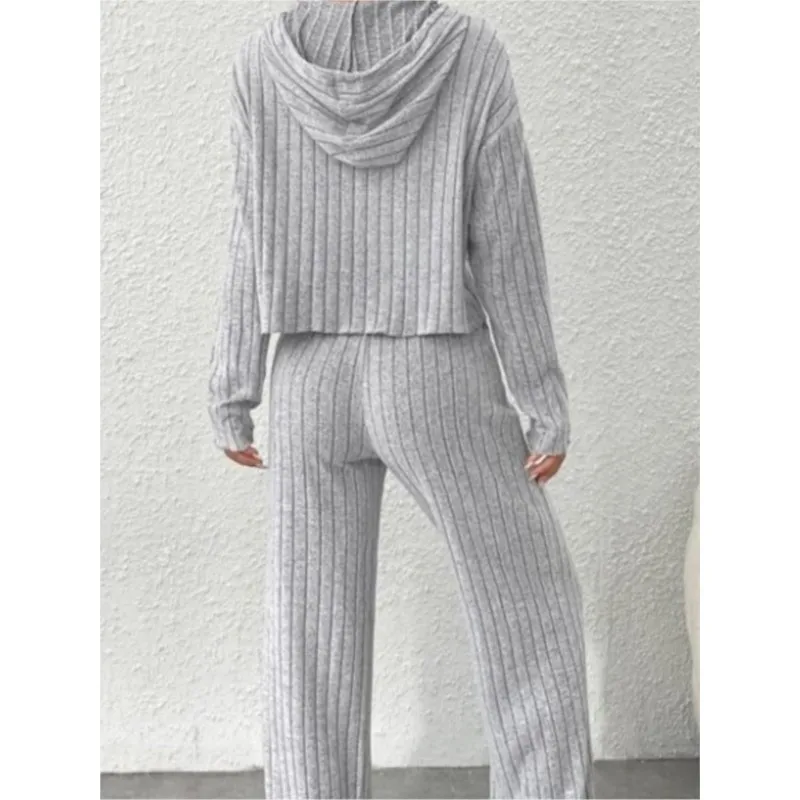 Elegant Women\'s Sets Spring Autumn Knitted Hooded Long-sleeved Sweatshirt Loose Trousers Suit New Women\'s 2-piece Casual Set