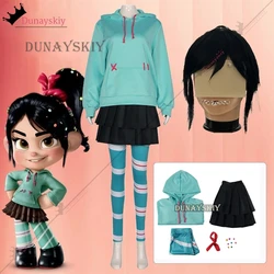 Vanellope Von Schweetz Cosplay Costume Girl's Hoodies Skirt Wig Uniform 2025 Anime Performance Clothing for Woman/Child