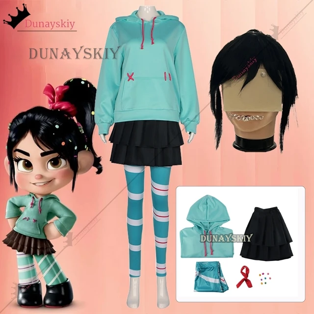Vanellope Von Schweetz przebranie na karnawał dziewczęce bluzy spódnica peruka jednolite 2025 Anime odzież sportowa dla kobiety/dziecka