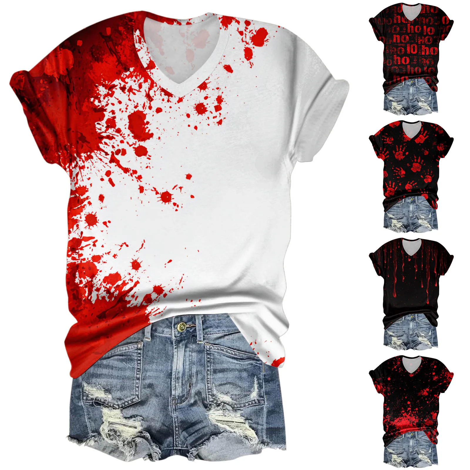 สตรีแฟชั่นสบายๆสามไตรมาสฮาโลวีนตัวอักษร Face พิมพ์ด้านบนสตรีเสื้อยืด Ropa Mujer Y2k เสื้อผ้า Roupas femme