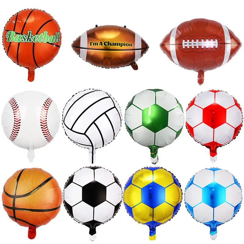 18 inch black and white football, rugby, basketball, baseball, sports aluminum film balloons, sports game decorations, balloons