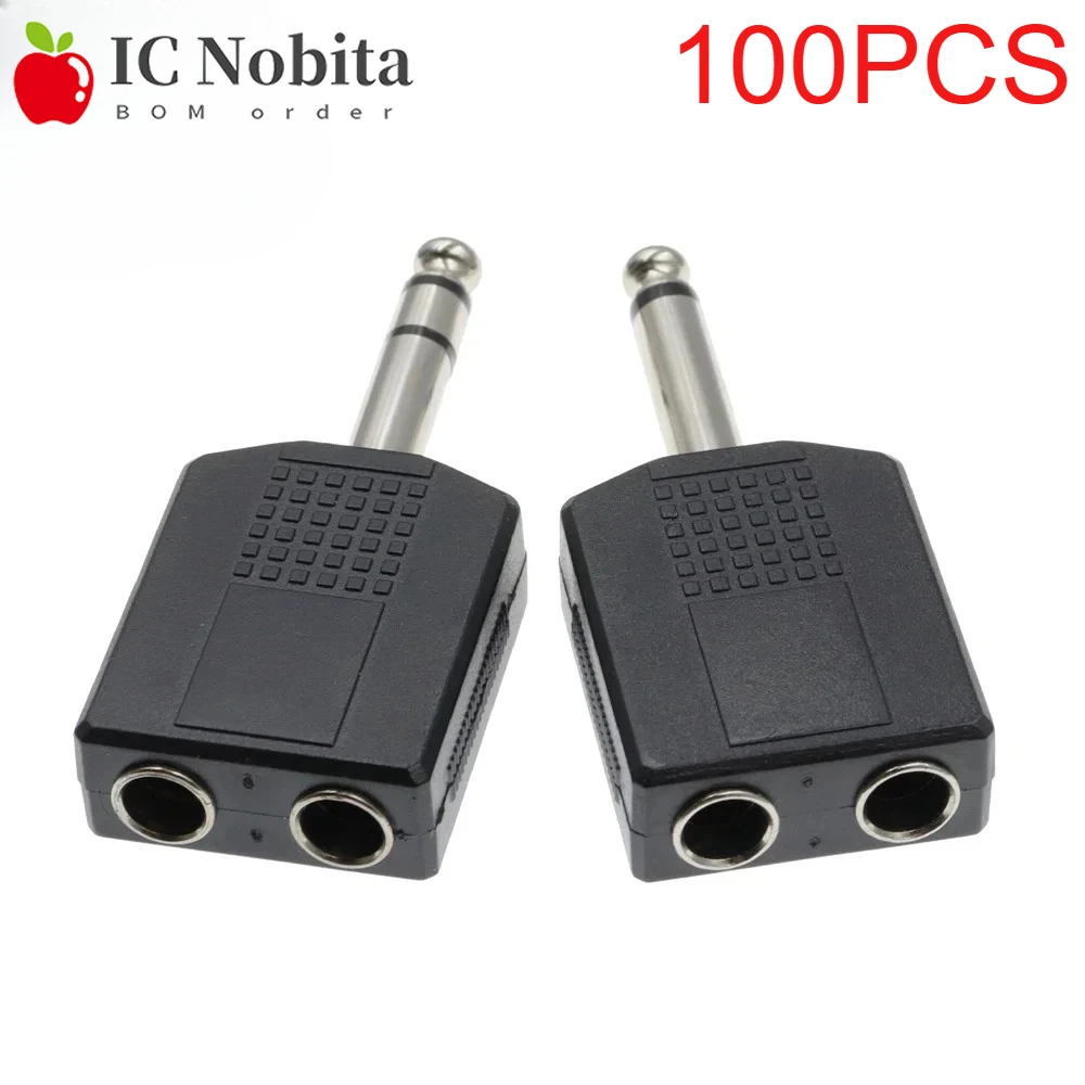 100PCS 1/4 Inch 6.35mm Stereo/Mono Y Splitter Cable - 1 Male to 2 Female Jack Audio Adapter for Guitar Headphones Speake