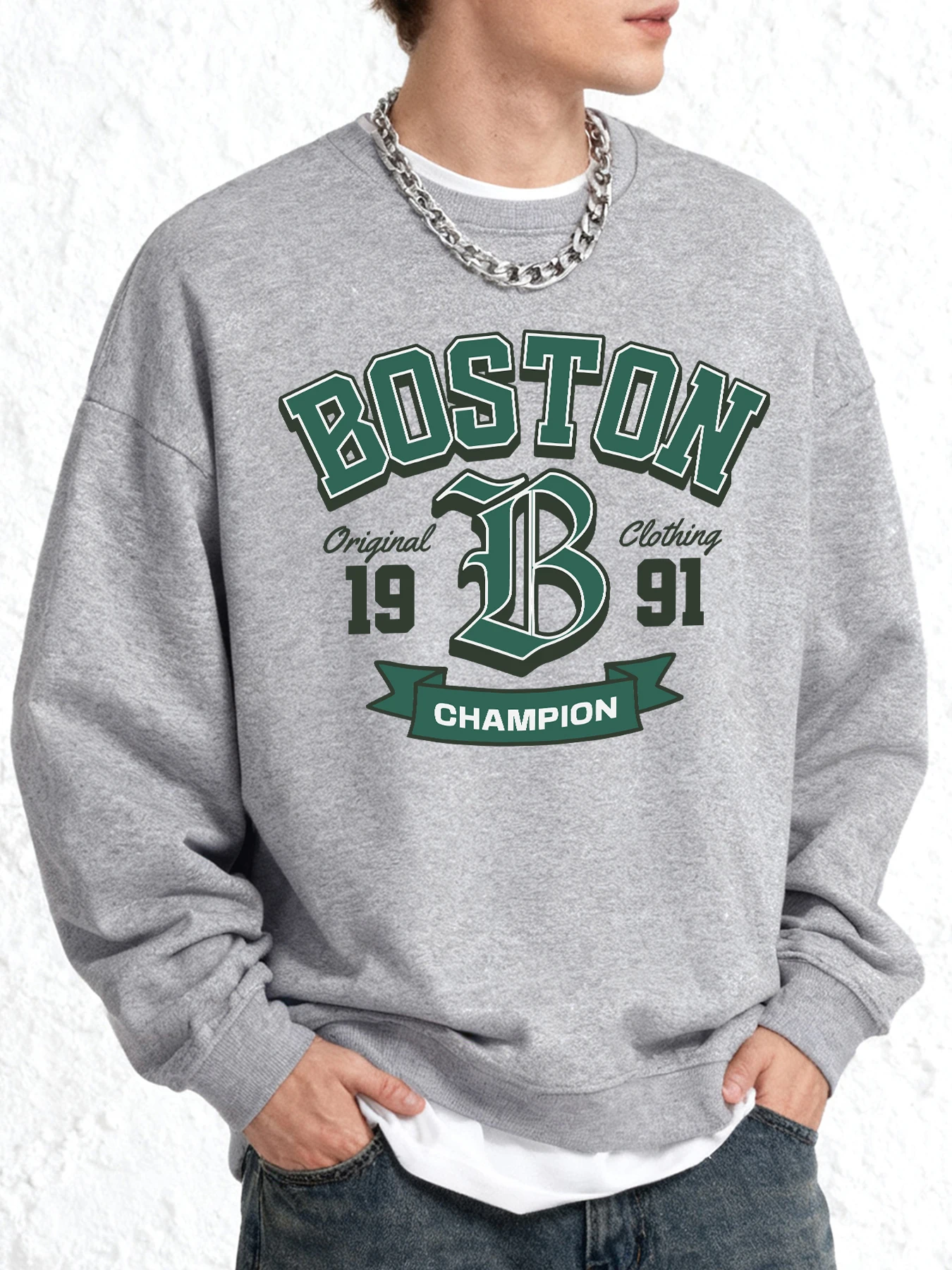 Boston Nummer 1991 Kunst Brief Muster Männer Sportswear Mode Farbe Kleidung Casual Oversize Langarm Lose Sport Kleidung