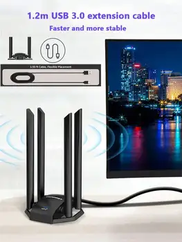 Comfast 5374Mbps USB Wifi6 Adaptör AX5400 Üç Bantlı 2.4G/5G/6GHz Gigabit Oyun Ağı Kartı Wifi Dongle 4 Anten Win10/11 için 10 best sales Wifi android - №5