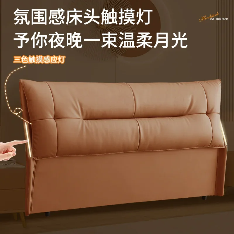 2024 new light luxury high-end solid wood ecological leather bedside soft bag single purchase integrated floor double backrest b