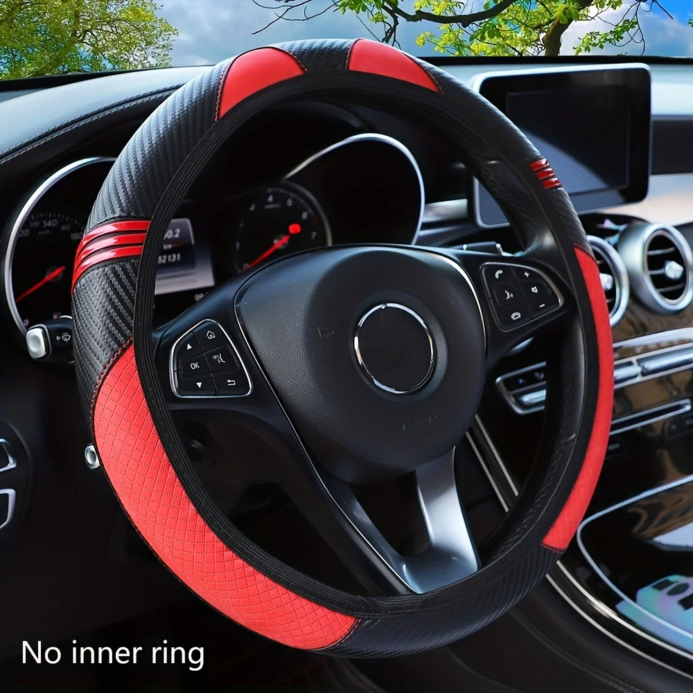 PU Leather Carbon Fiber Cute Cartoon Fashion Car Steering Wheel Cover, Fit Size 37-38CM/14.57-14.96 Inch, Car Accessories