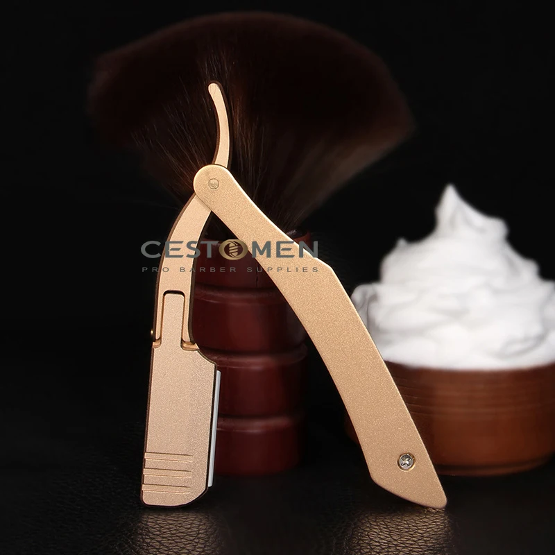 New Type Aluminum Alloy Professional Barbershop Hair Removal Razor Stainless Steel Men Shaving Razor Holder Manual Shaving Tool