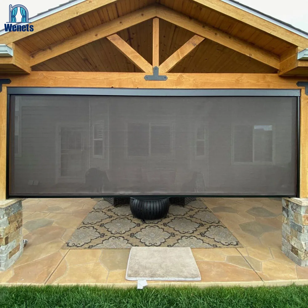 Motorized Zip Screen, 30% Polyester, 70% PVC, Outdoor Roller Blinds, Remote Control Windproof Shade