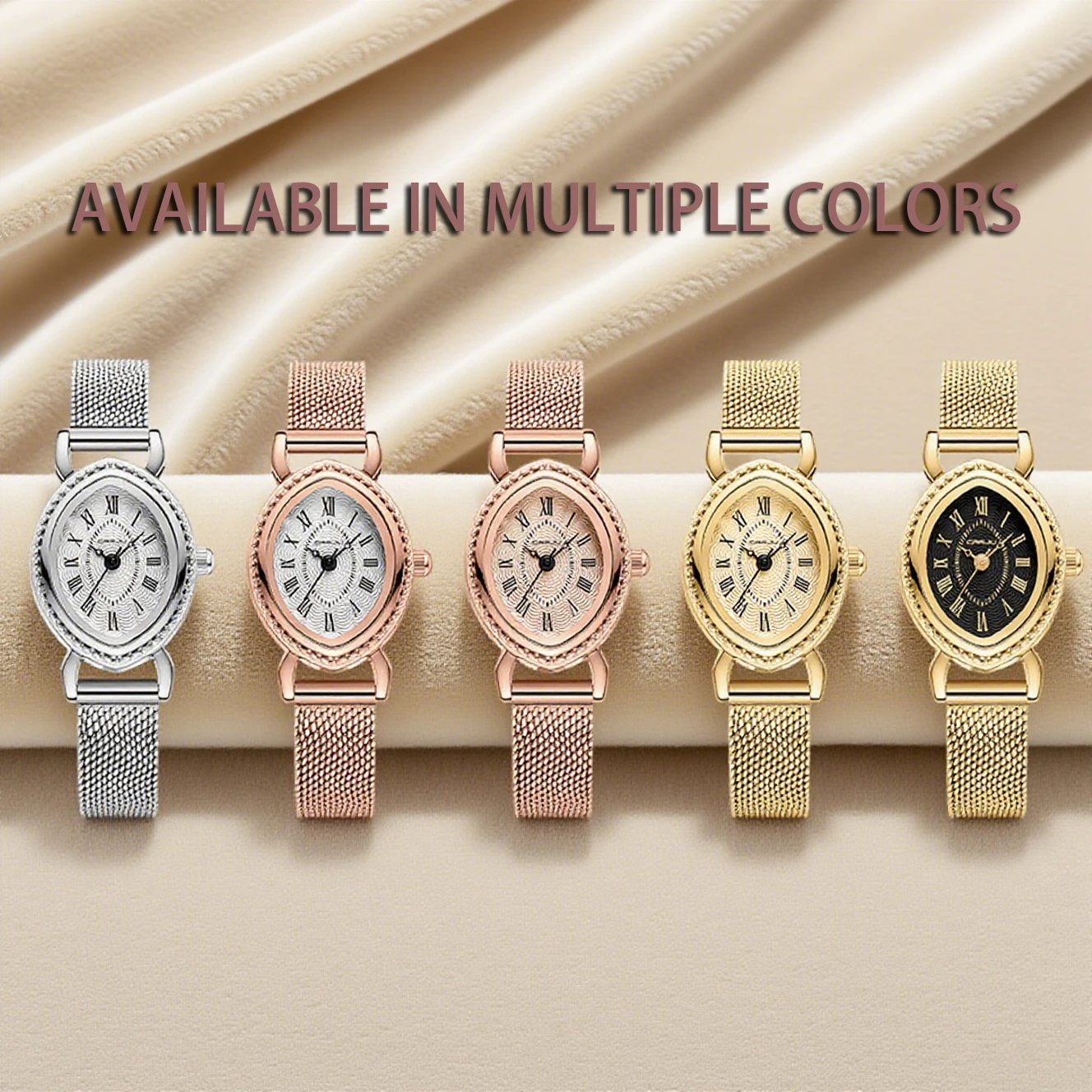 CRRJU Watch for Women Vintage Elegant Lucky Goddess Small Dial Mesh Belt Quartz Waterproof Women's Watch