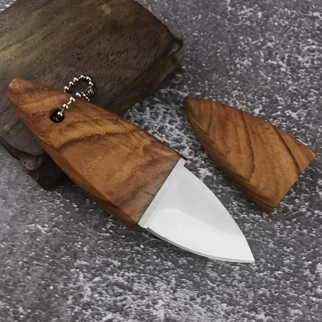 Mini Neck Keychain Fixed Blade Knife Olive Wood Handle Portable Sharp Outdoor Camping Survival Hunting Knives Pocket EDC Tool