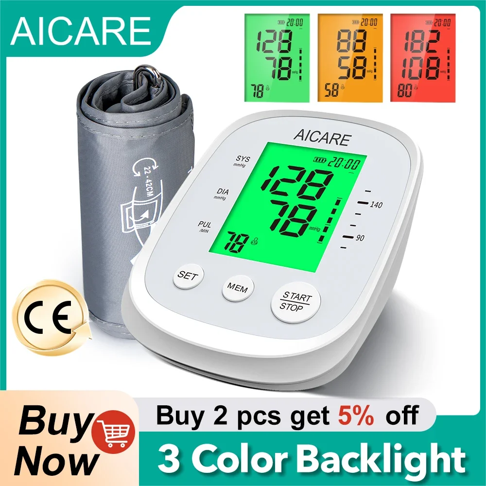 AICARE Blood Pressure Monitor Upper Arm Blood Pressure Meter Digital Tonometer Automatic BP Medical Sphygmomanometer Pulse