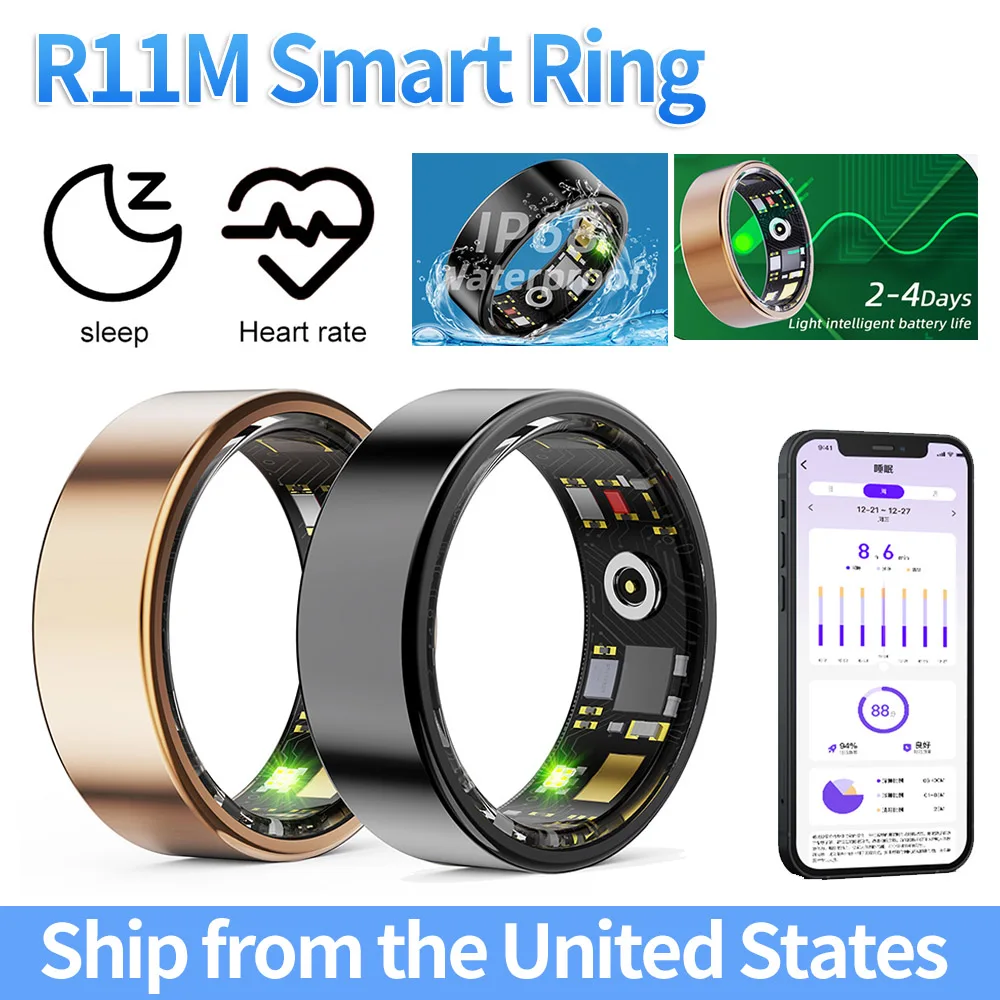 R11M Smart Ring IP68 Waterdichte Fitnessring Bluetooth-compatibel 5.0 Multi-sportmodi Hartslag Bloedzuurstof Slaapmonitoring