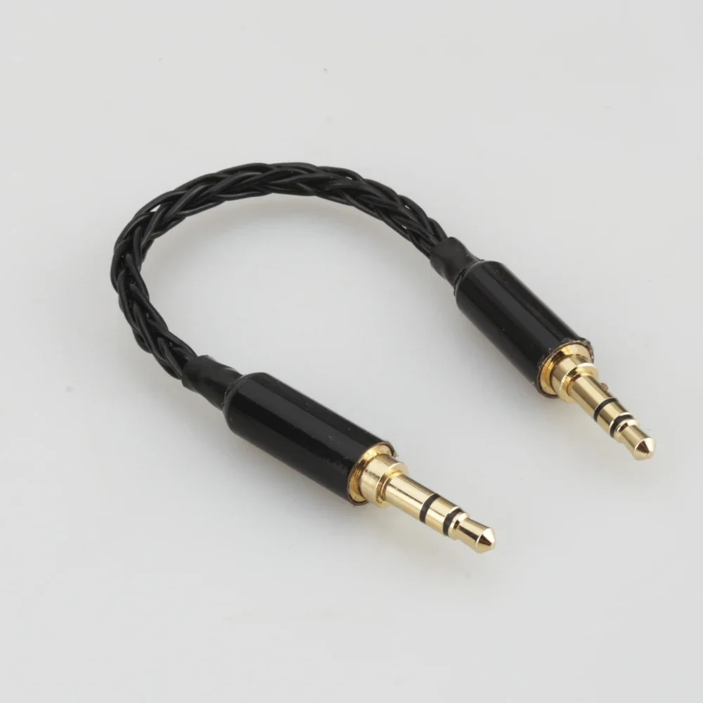 10cm Black Silver Plated 3.5mm Male to 3.5mm Male Stereo Audio Hifi Audio Cable Car AUX Wire Jump Cable