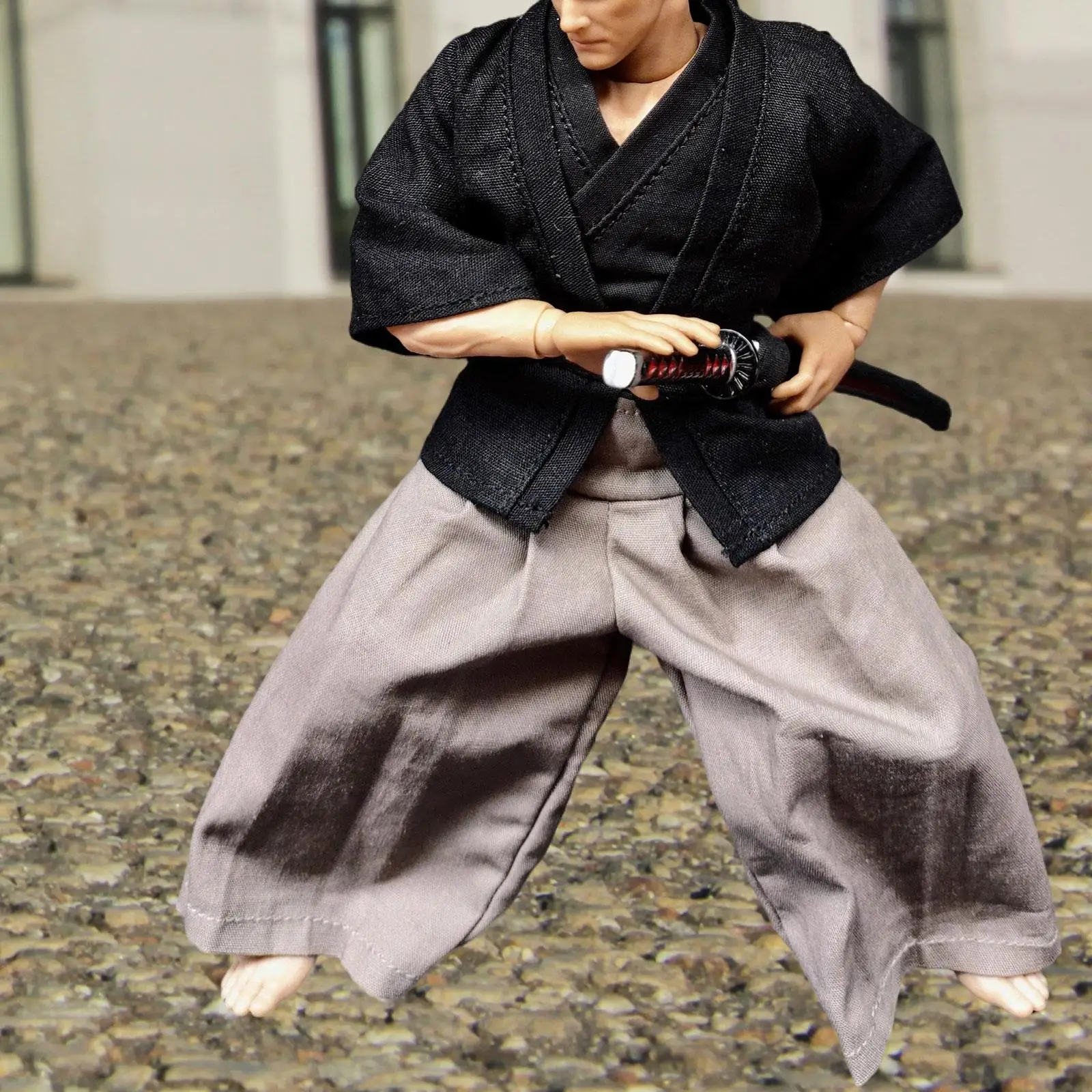 4Pcs 1/12 Samurai Kimono Clothes Tops with Pants Belt Doll Costume Miniature Clothing for 6