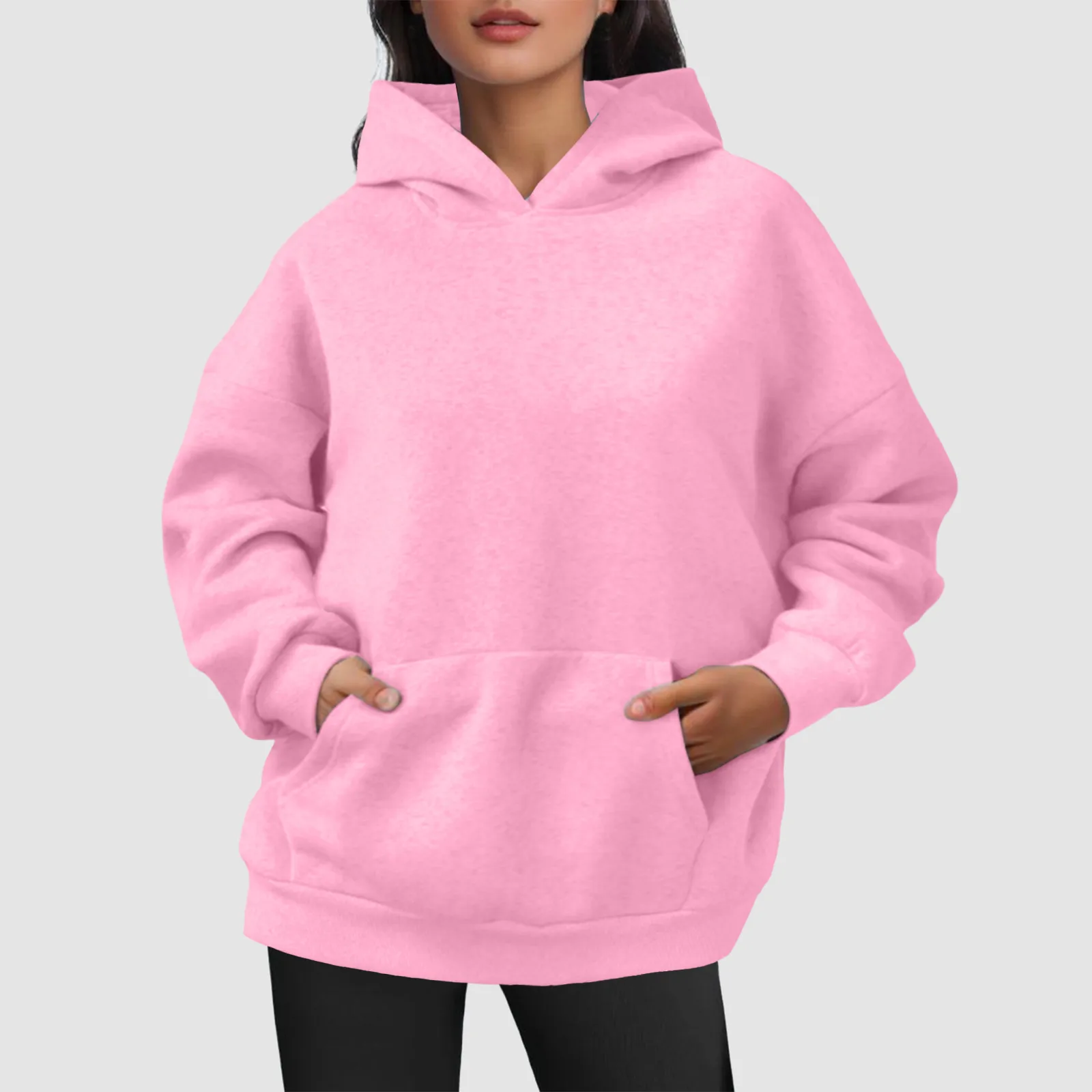 Sudadera con capucha de Color sólido versión clásica para mujer, Jersey informal de moda Simple, Sudadera con capucha suelta y cómoda, Otoño e Invierno