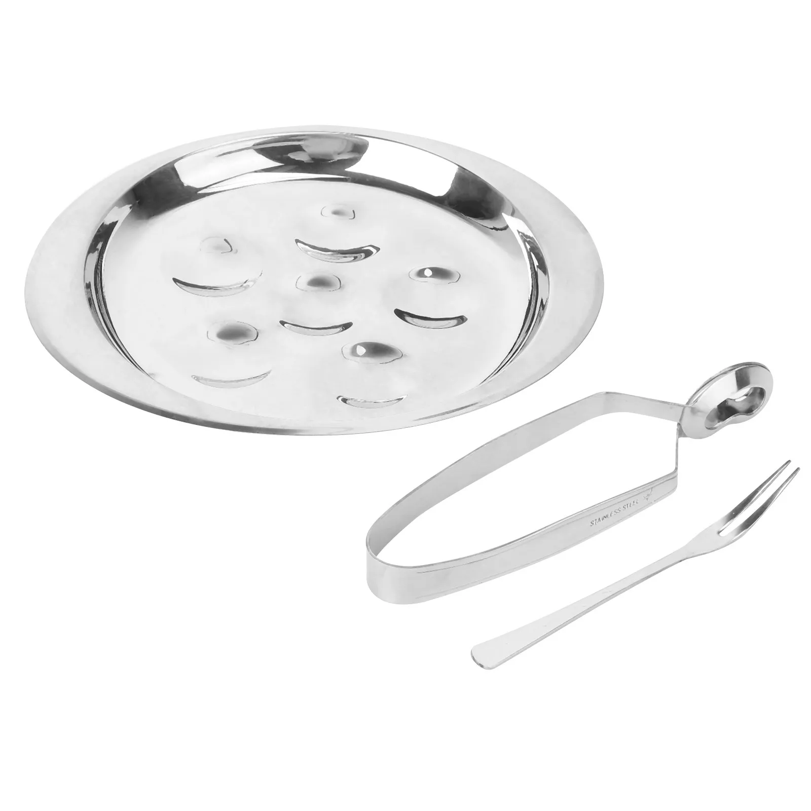 1Set Stainless Steel Escargot Dish Set Compact Stackable Escargot Plate Fork Clip Kitchen Tableware for Home Restaurant Hotel