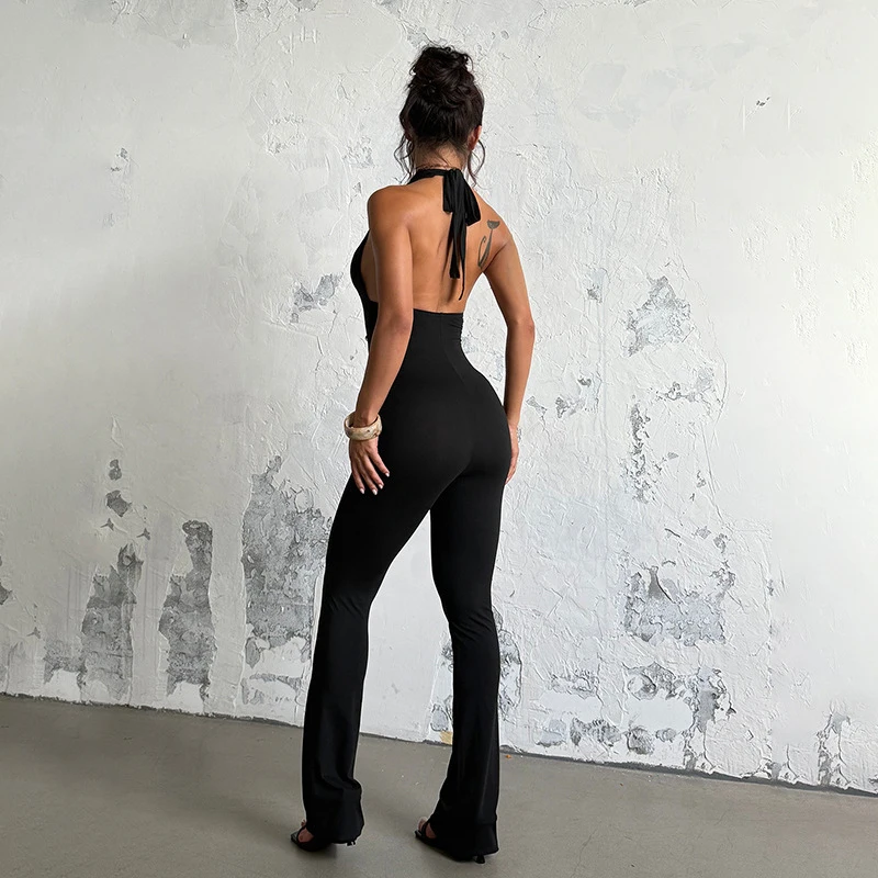 Omsj decote em v profundo sexy quente aberto de volta com tiras cintura alta rendas retalhos emagrecimento feminino casual halter macacão festa rua outfit