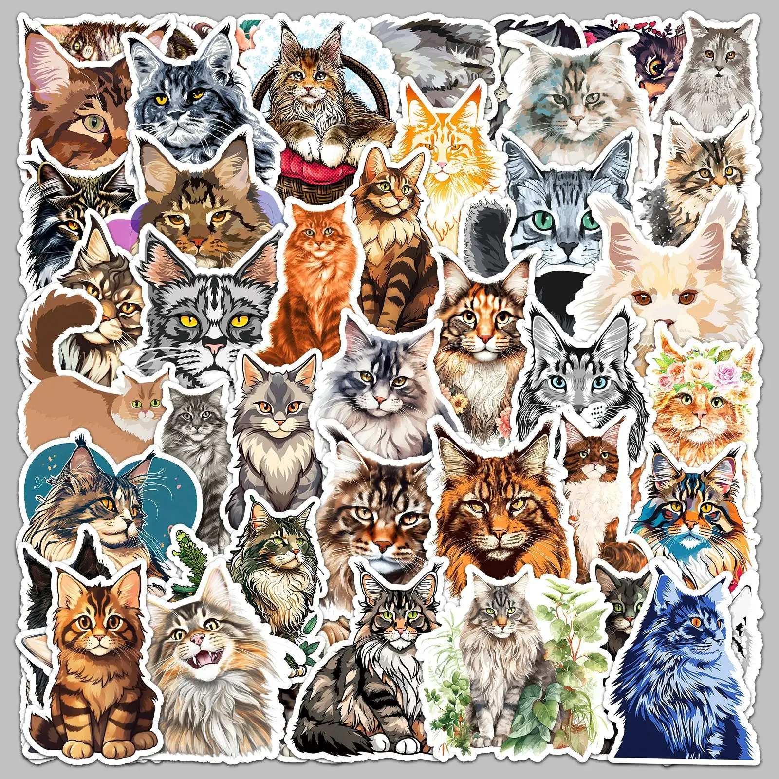 50pcs High Appearance Level Cute Maine Coon Cat Series Graffiti Stickers Suitable For Helmet Desktop Wall Decoration DIY Sticker