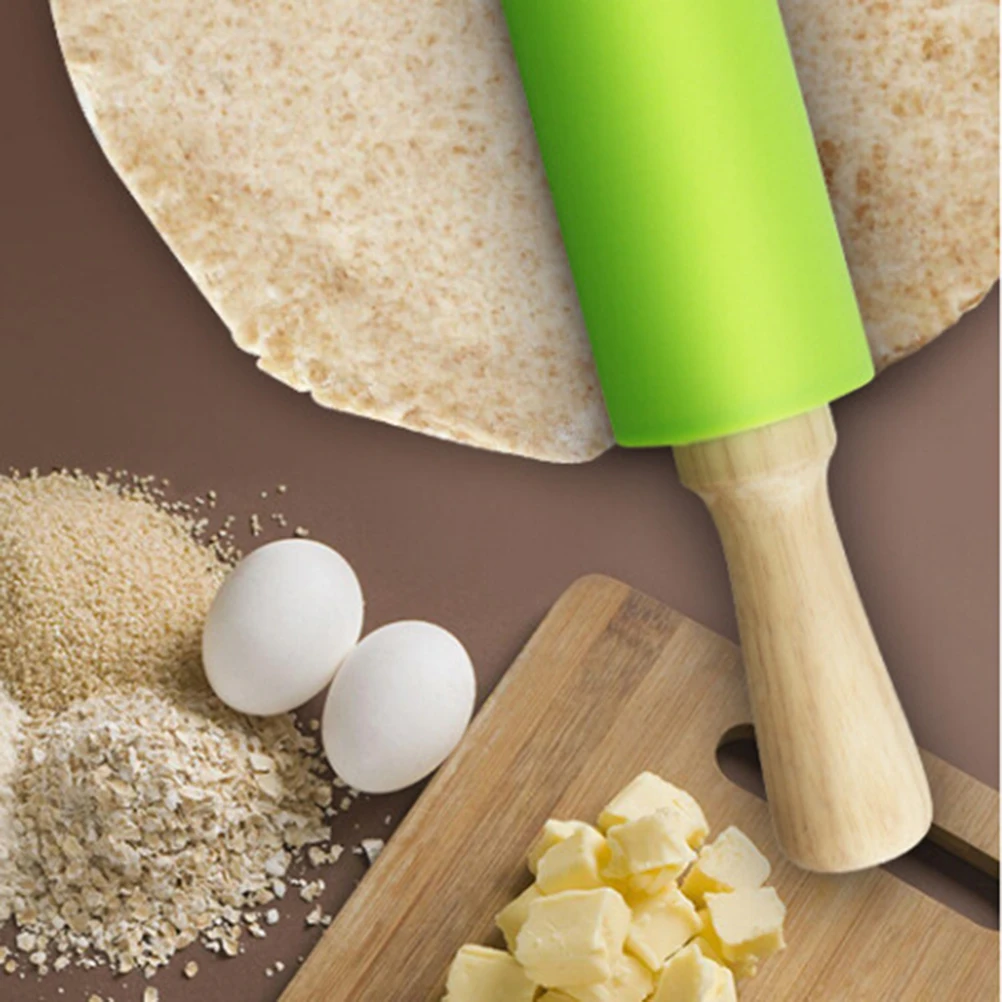 

Solid Wood Handle Rolling Pin for Baking Kitchen Non-Stick Food Grade Silicone Dough Roller Fondant Pastry Pins