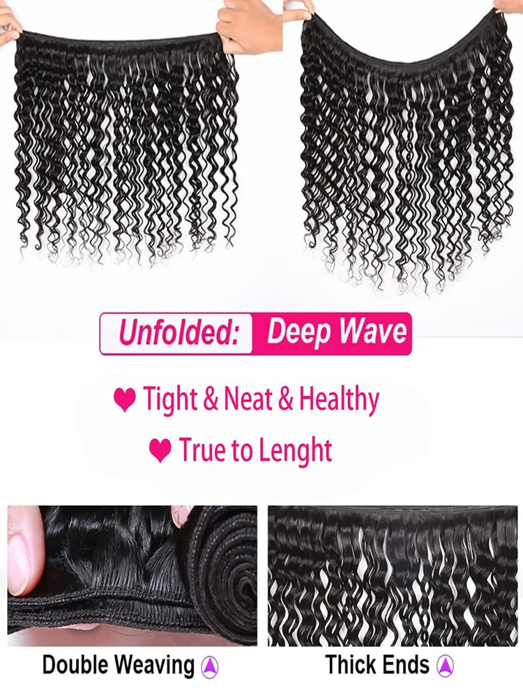 Pacotes de cabelo humano de onda profunda para mulheres, extensões de cabelo remy cru, tecer cabelo virgem, encaracolado brasileiro, 1 3 pacotes, 28 em, 30 em