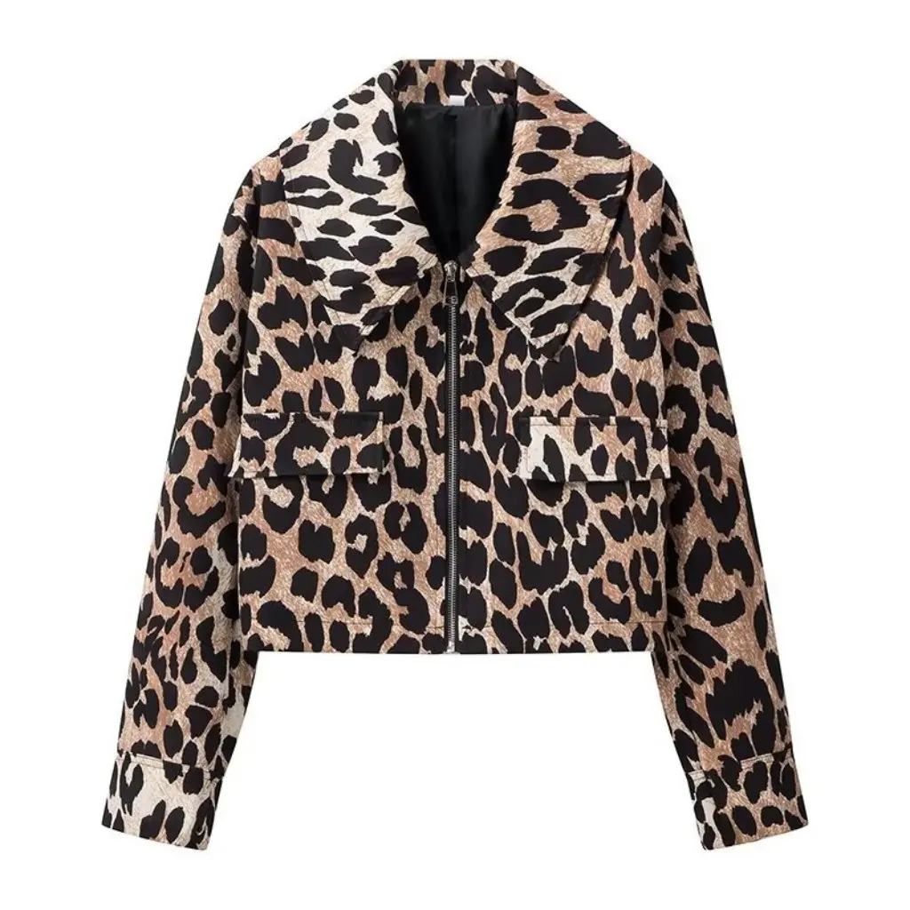 

Women's Leopard Print Short Jacket Spring Autumn European American Style Fashion Casual INS Women's Coat