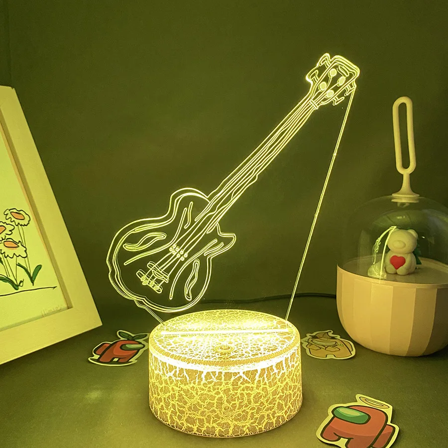 الغيتار ثلاثية الأبعاد الوهم LED أضواء ليلية عيد الميلاد هدية باردة للأصدقاء ديكور غرفة نوم مصباح لجهاز الاستشعار الموسيقية المشجعين النيون الحمم البركانية