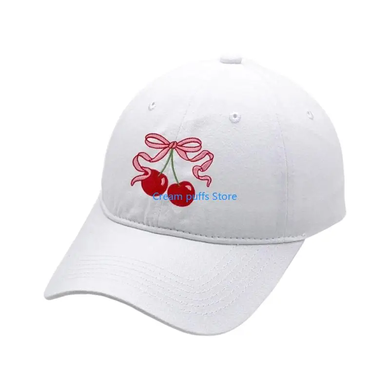 50LE Adjustable Cherry Bowtie Baseball Hat Cotton Wash Truckers Hat For Lady Camping