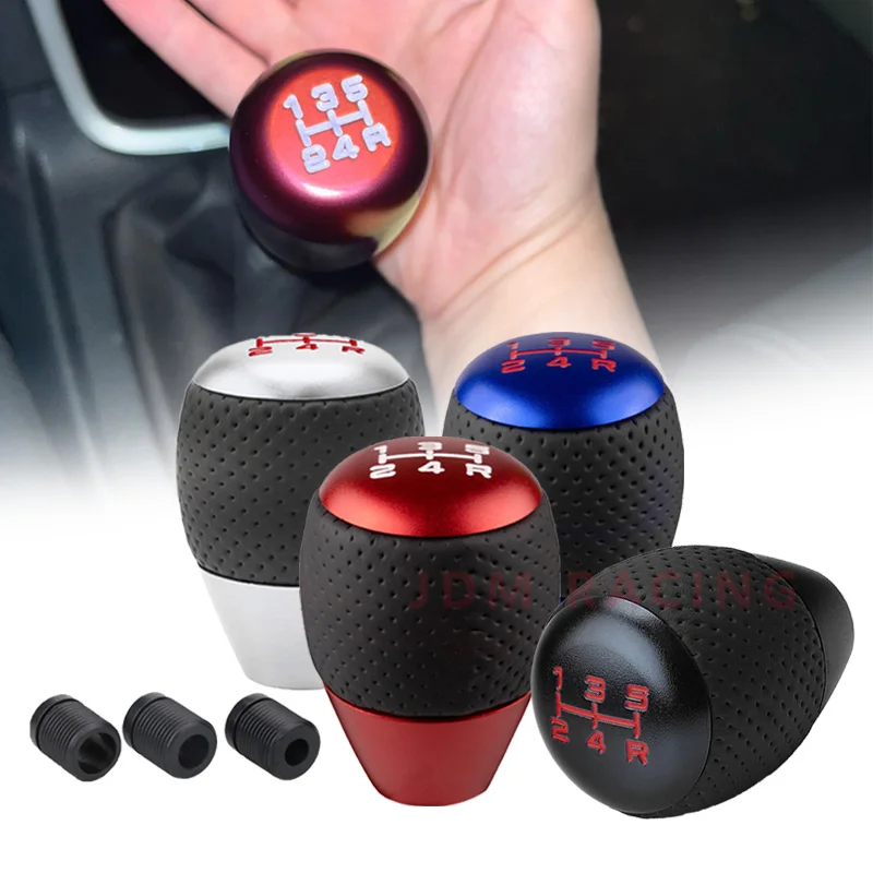 New arrival Universal Racing 5 Speed Car Gear Shifter Knob Leather Aluminium Manual Automatic Alloy Gear Shift Knob Shift Lever