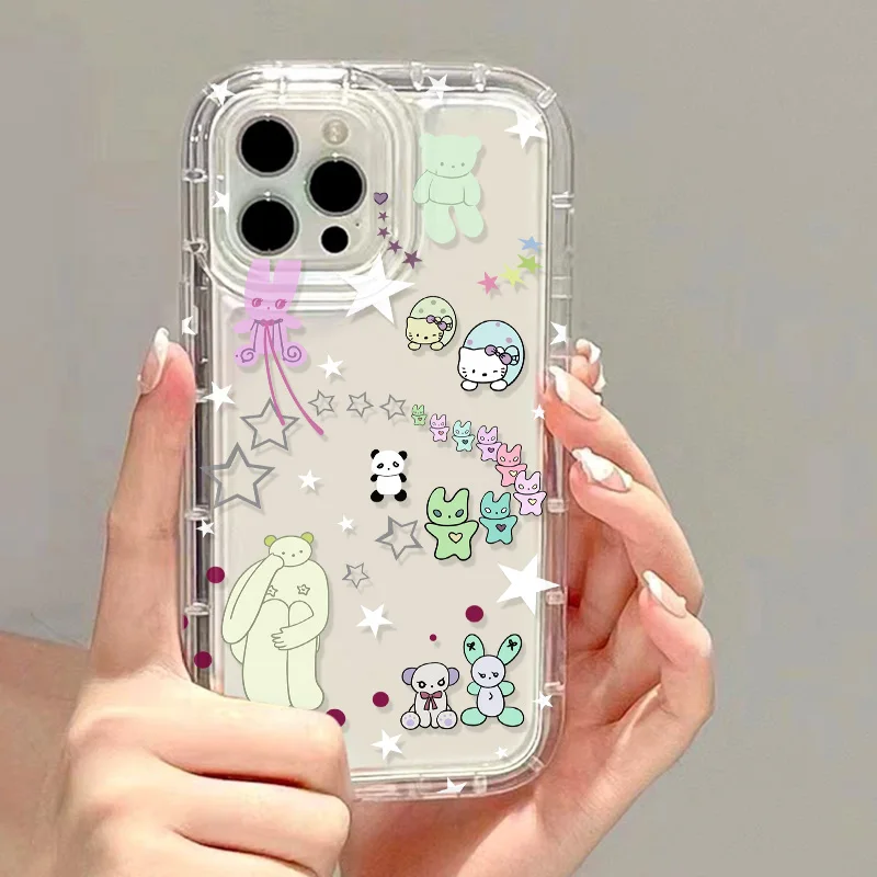 Korean Cute Cartoon Star Phone Case For iPhone 14 13 11 12 16 Pro XS Max X XR 7 8 Plus SE 2022 2020 Ins Style Transparent Cover