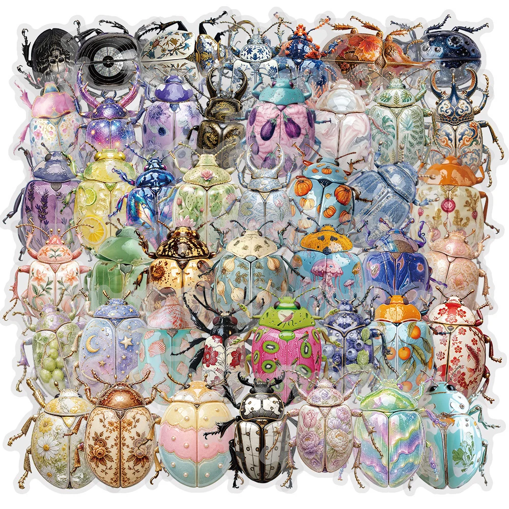 10/30/50pcs Colorful Beetle Insect Cartoon Stickers Transparent Waterproof Decals DIY Luggage Notebook Phone Sticker Decoration