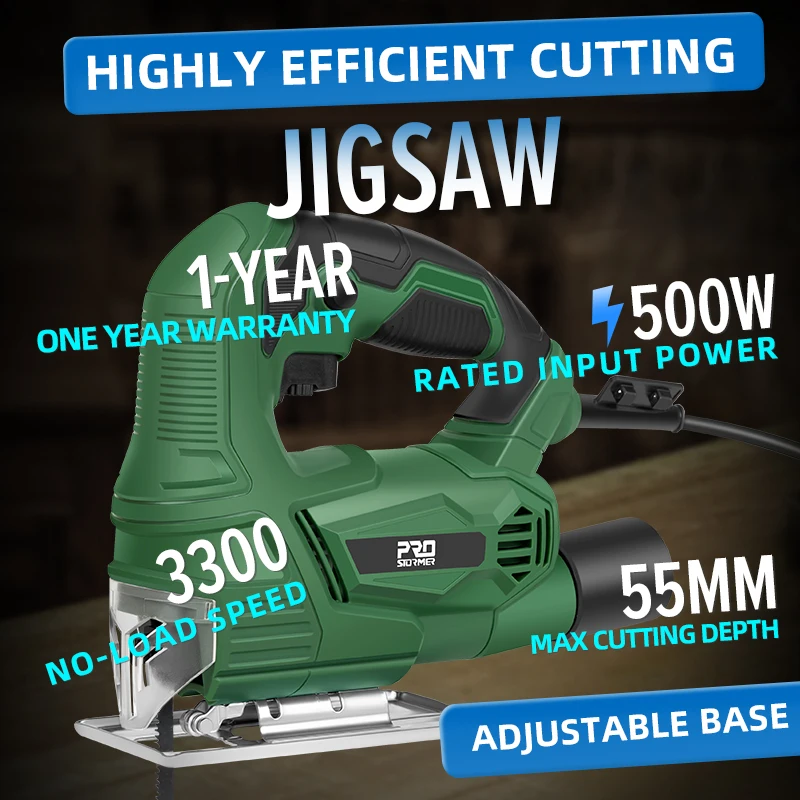 500W Jigsaw Variable Speed  Electric Saw 220 V for Woodworking Power tools with Metal Base Carbon Brushes Hexagonal Wrench