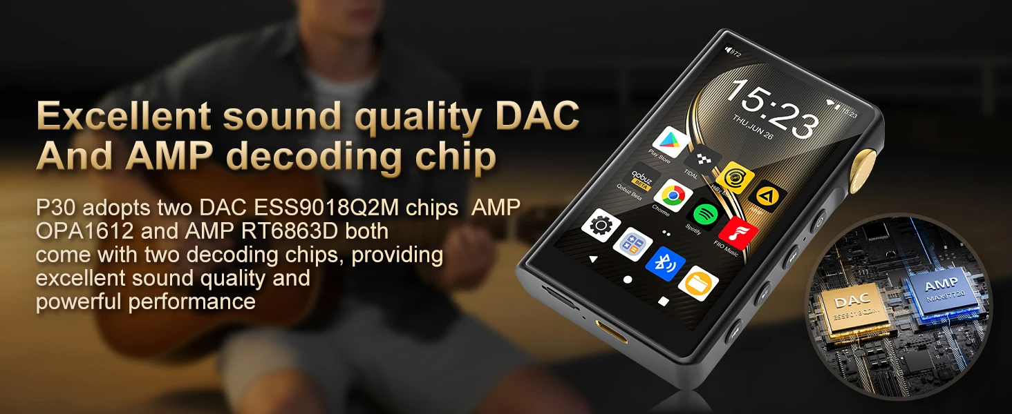 ZAQE Android12 HiFi MP3-Player, Bluetooth, WLAN, Hi-Res, DSD, DAC, verlustfreie Wiedergabe, tragbarer Musik-Player mit hoher Klangqualität, erweiterbar bis zu 512 GB. – Detail 2
