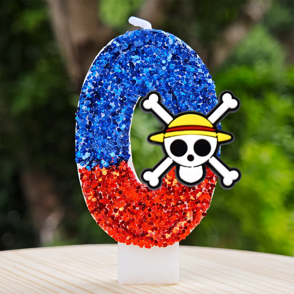 Vela con Temática de One Piece, Luffy, Número 0-9, Decoración para Pastel de Cumpleaños, Adorno para Pastel de Cumpleaños de Luffy
