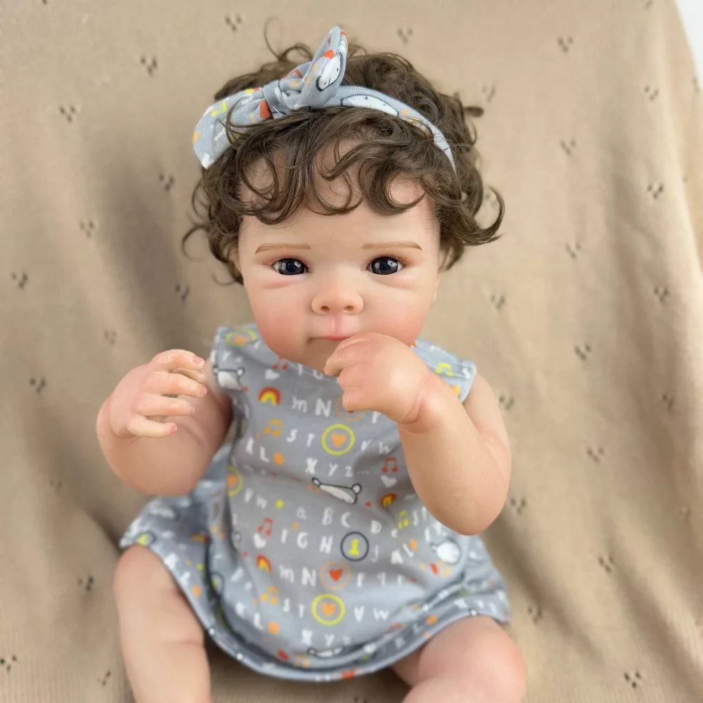 BZDOLL Bambola Reborn Realistica Fatta a Mano, Bambina 19 Pollici 48 CM, Corpo Intero in Vinile con Capelli Ricci, Bambola alla Moda per Bambini, Regalo
