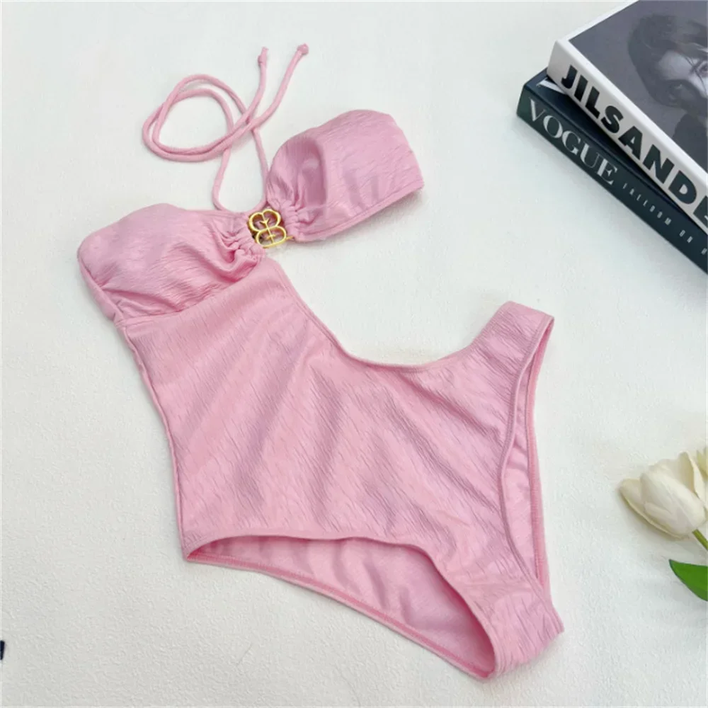 Maillot de bain dos nu pour femme, micro string, bikini extrême, monokini découpé, col licou, maillots de bain roses, maillots de bain de plage, 1 pièce, Y2K