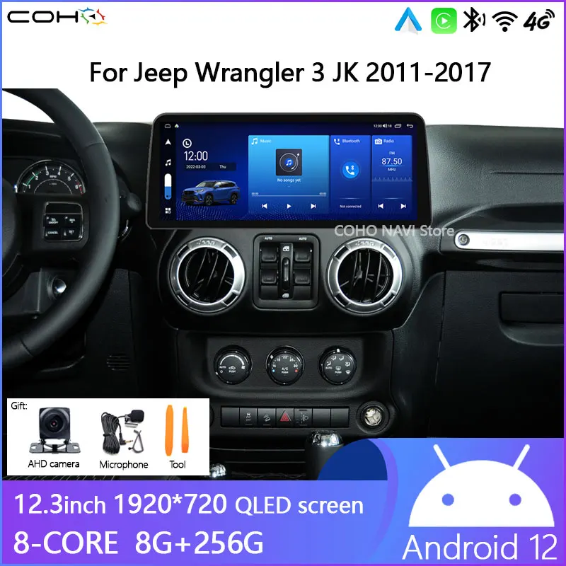 

12.3 INCH Car Radio Multimedia Video Player Navigation GPS For Jeep Wrangler 3 JK 2011-2017 1920*720 Stereo Android12 Octa-Core