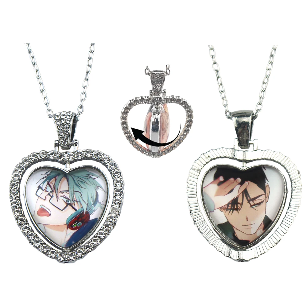 ALIEN STAGE Mizi Sua Till Ivan Hyuna Luka Double Sided Rotating Peach Heart Pendant Necklace Charm Jewelry Fans Couples Gifts