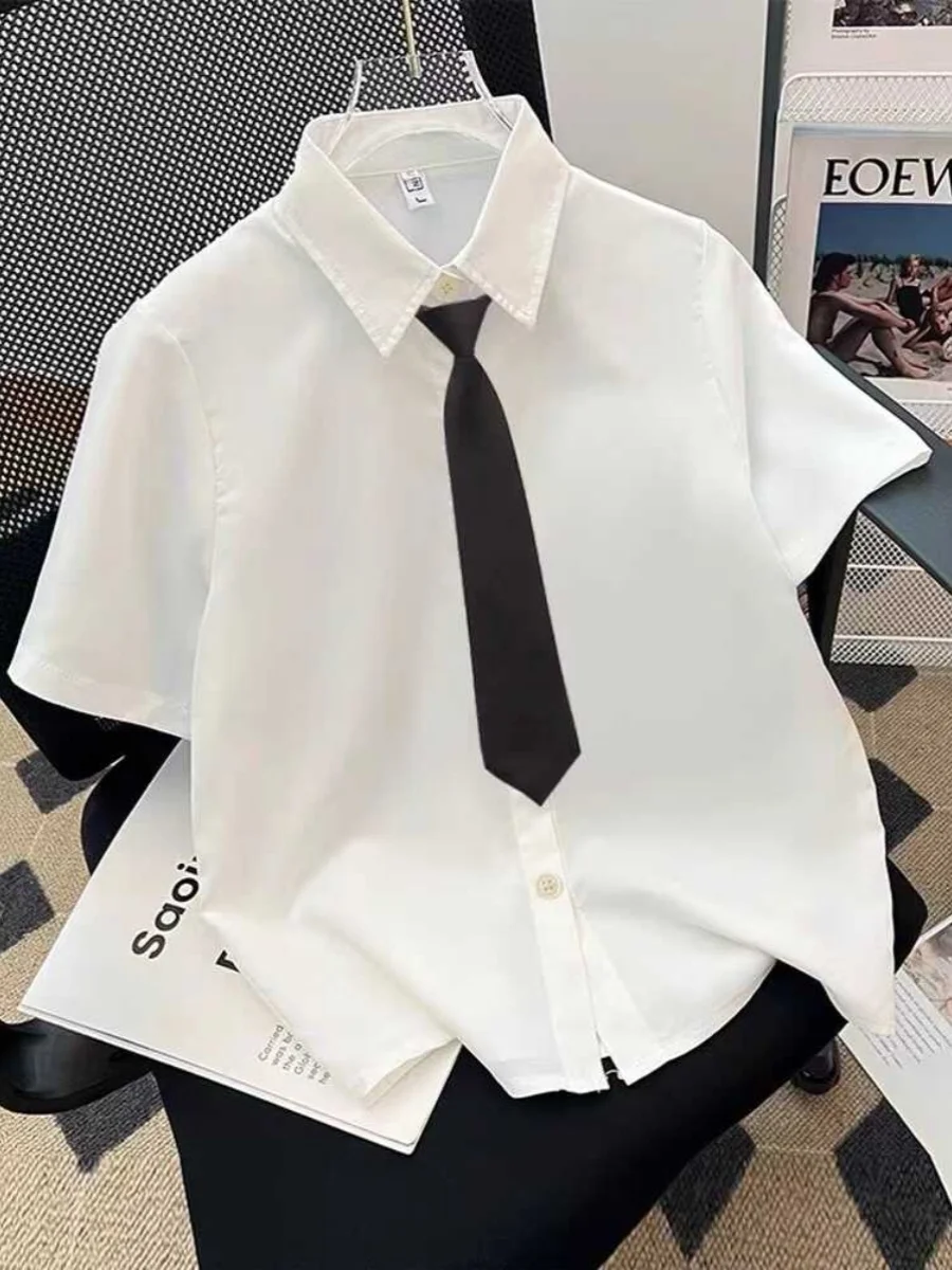 

Women's Loose Short Sleeve College Style Shirt Summer New Casual Top Student Versatile Sweet Style Fashionable White Blouse