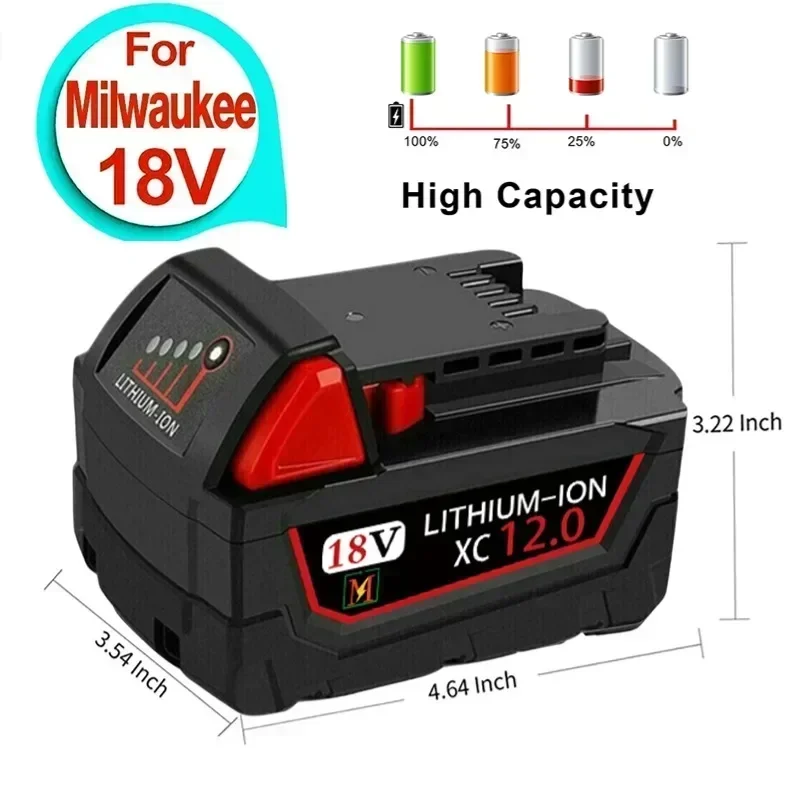 

18V Replacement Battery 12000mAh For Milwaukee m18 Battery Li-Ion 48-11-1815 M18B2 M18B4 M18BX L50 Cordless Power Tools