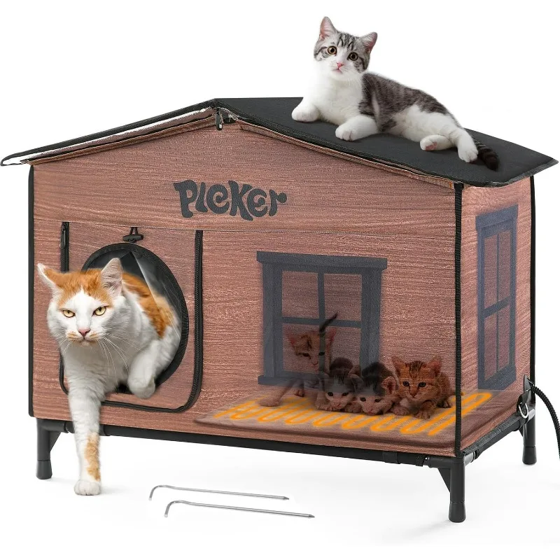 

Heated Cat House for Outside: 100% Waterproof & Insulated Outdoor Cat House for Winter, Heating Pad, 3 in 1 Warm Houses