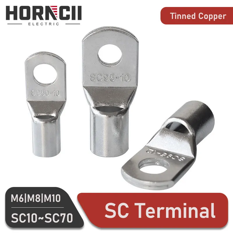 2/5/10/20/50Pcs 10-70mm2 M6 M8 M10 SC Type `Tinned Copper Wire Nose Terminal Crimp SC Lugs Ring Cable Connector Kit