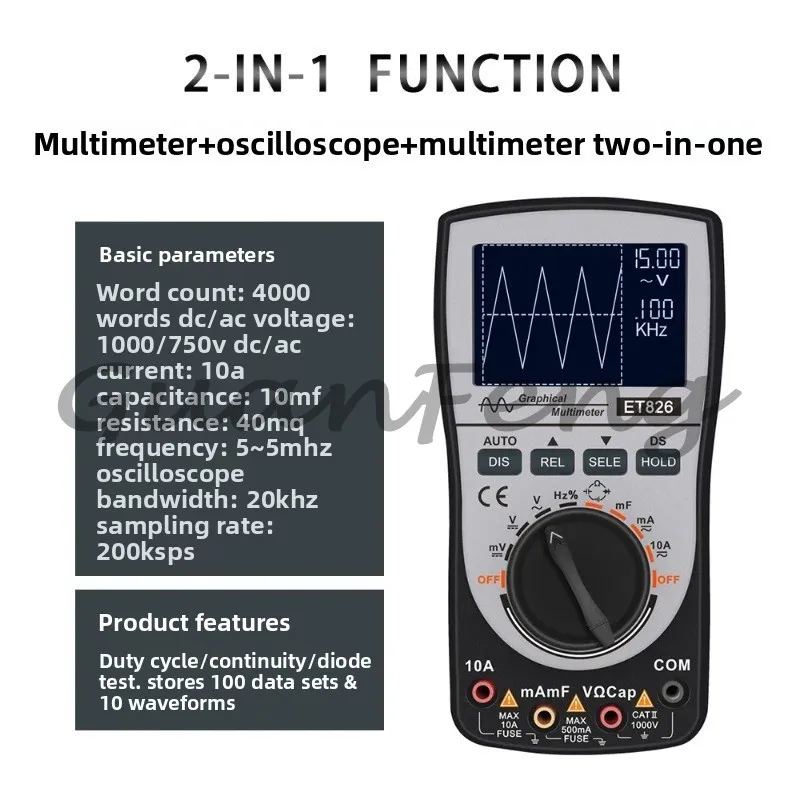 Handheld Oscilloscope Multimeter 2-in-1 Unit, 200ksps Sampling Rate 20kHz Bandwidth, for Electronic Circuit Debugging