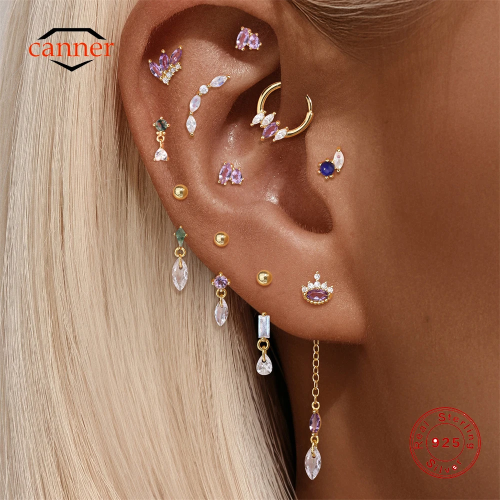 CANNER 1PC Natural Blue Moonlight Stone Horse Eye Petal 925 Sterling Silver Piercing Earring Women Ins Water Grass Agate Earring