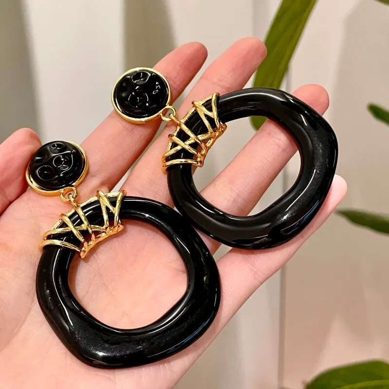 

Statement Big Black Earrings Hollow Out Irregular Round Circle Women Earrings Wholesale